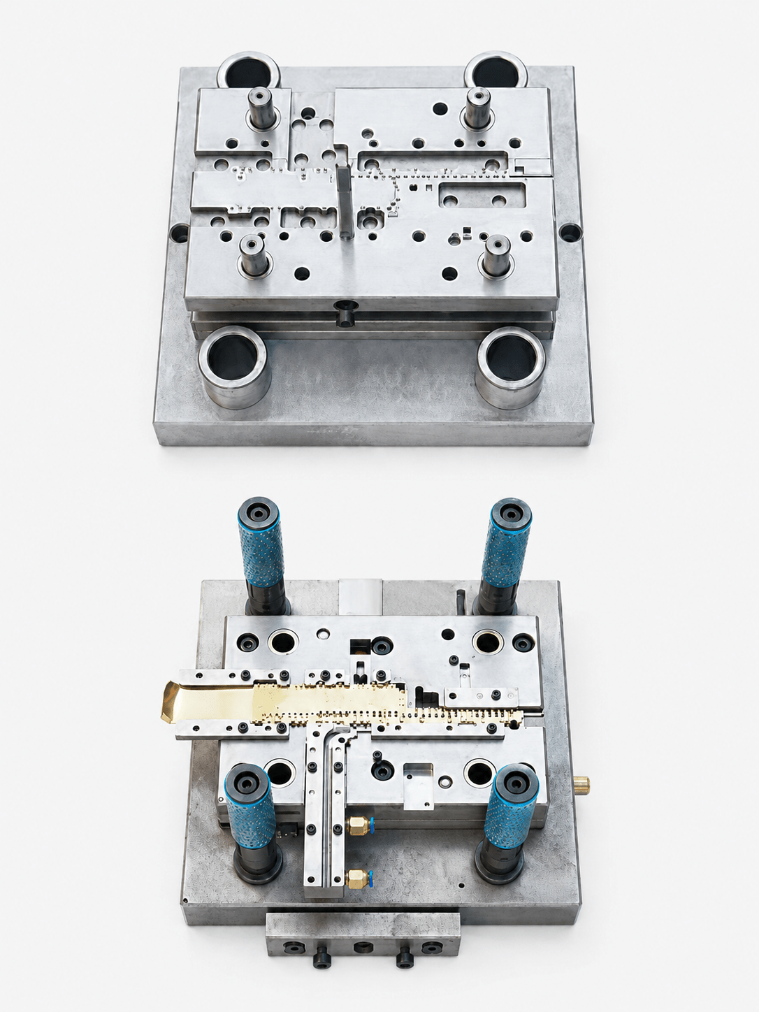 In-die tapping progressive die for precision metal parts